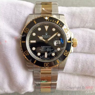 Knockoff Rolex Submariner 2-Tone Black Ceramic Bezel Swiss Watch